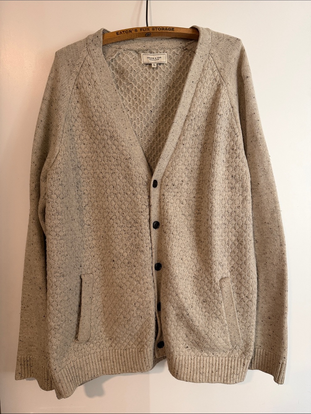Frank & Oak Men's Light Beige Textured Cardigan